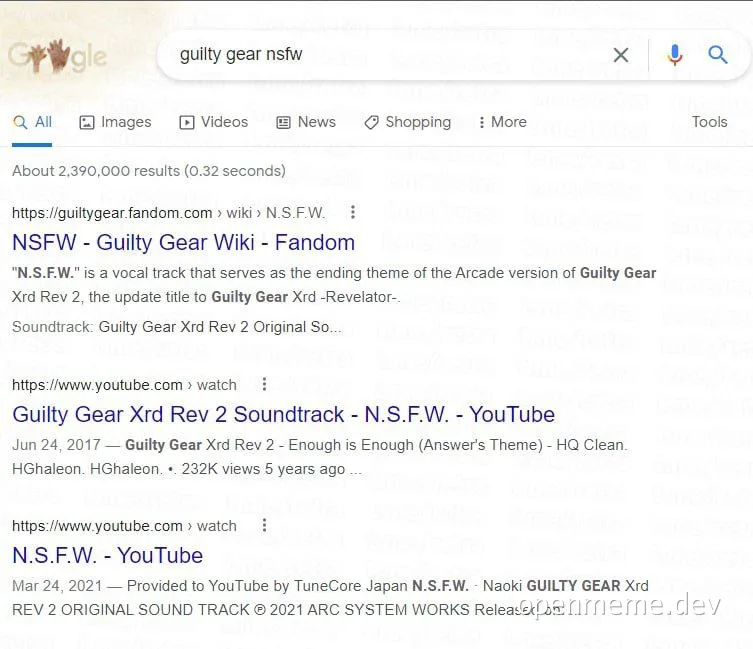 Guilty Gear NSFW Google search results screenshot