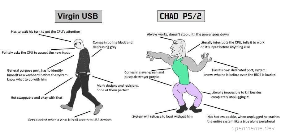 Virgin USB vs Chad PS/2 meme comparing USB and PS/2 ports