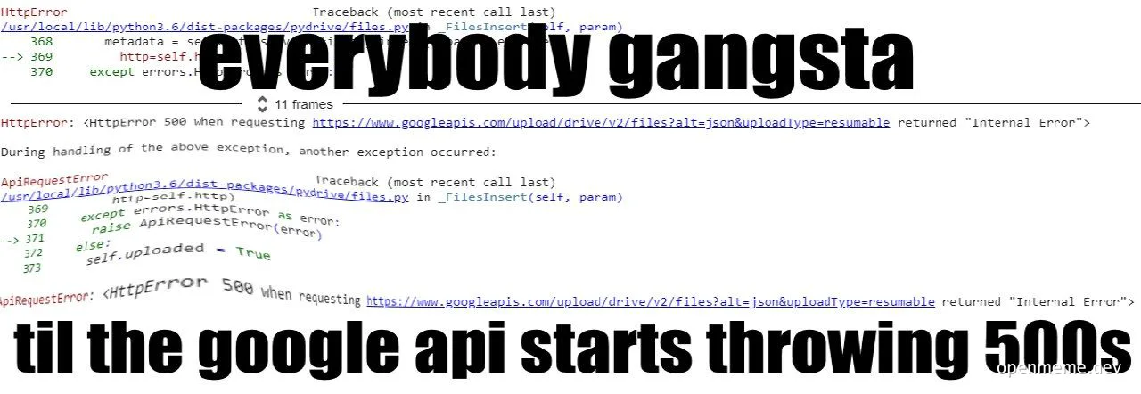 everybody gangsta til the google api starts throwing 500s