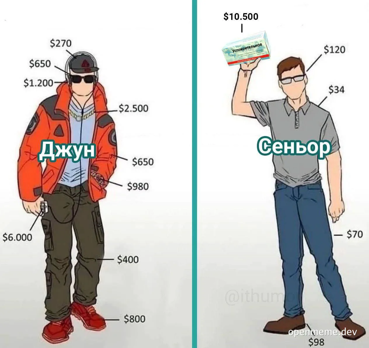 junior vs senior developer salary comparison meme