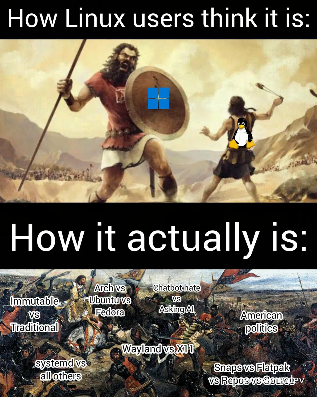 Linux users battle meme