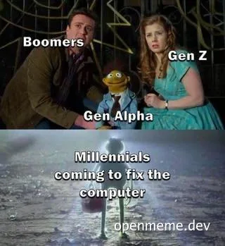 Meme depicting generational differences in tech skills