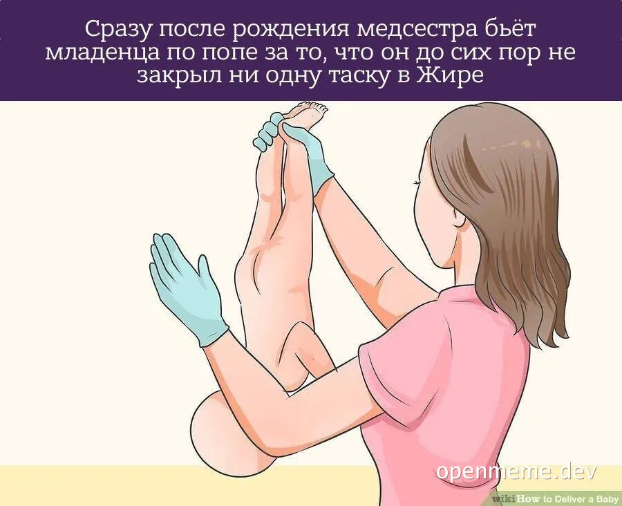 a medical worker in a pink shirt and blue gloves spanking a newborn baby
