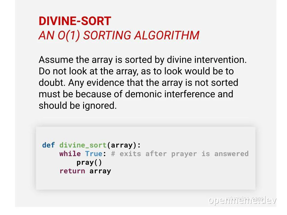 humorous take on sorting algorithm with divine intervention