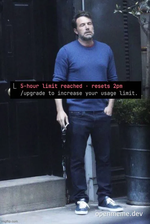 disappointed man standing outside with text overlay about usage limit