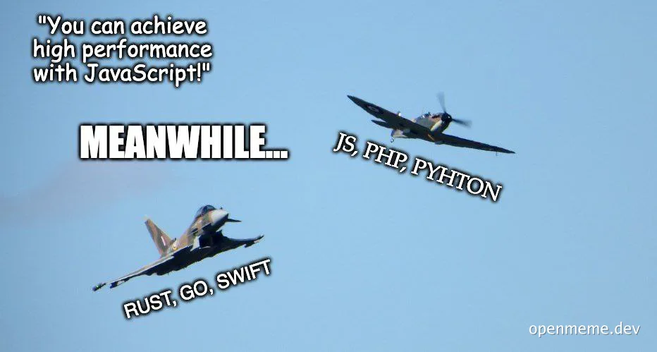 a meme comparing performance of programming languages
