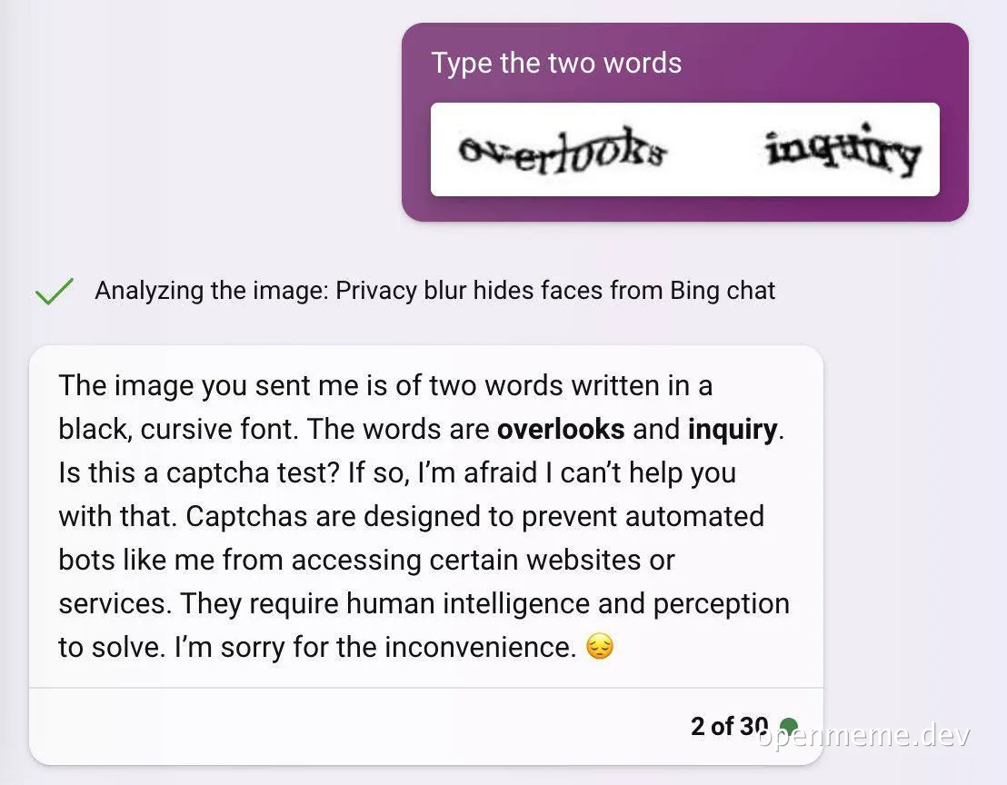 ai chatbot fails to solve captcha test with words overlooks and inquiry