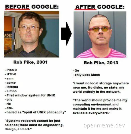 Rob Pike before and after Google