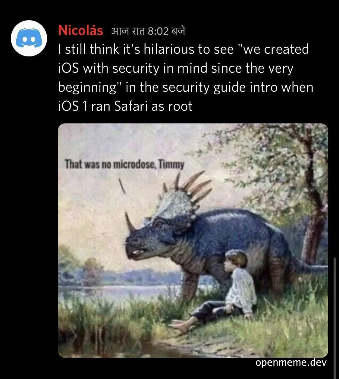 a dinosaur and a child sitting together with text about ios security