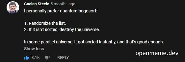 Quantum bogosort meme