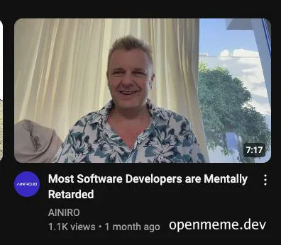 a man in a floral shirt with a caption about software developers