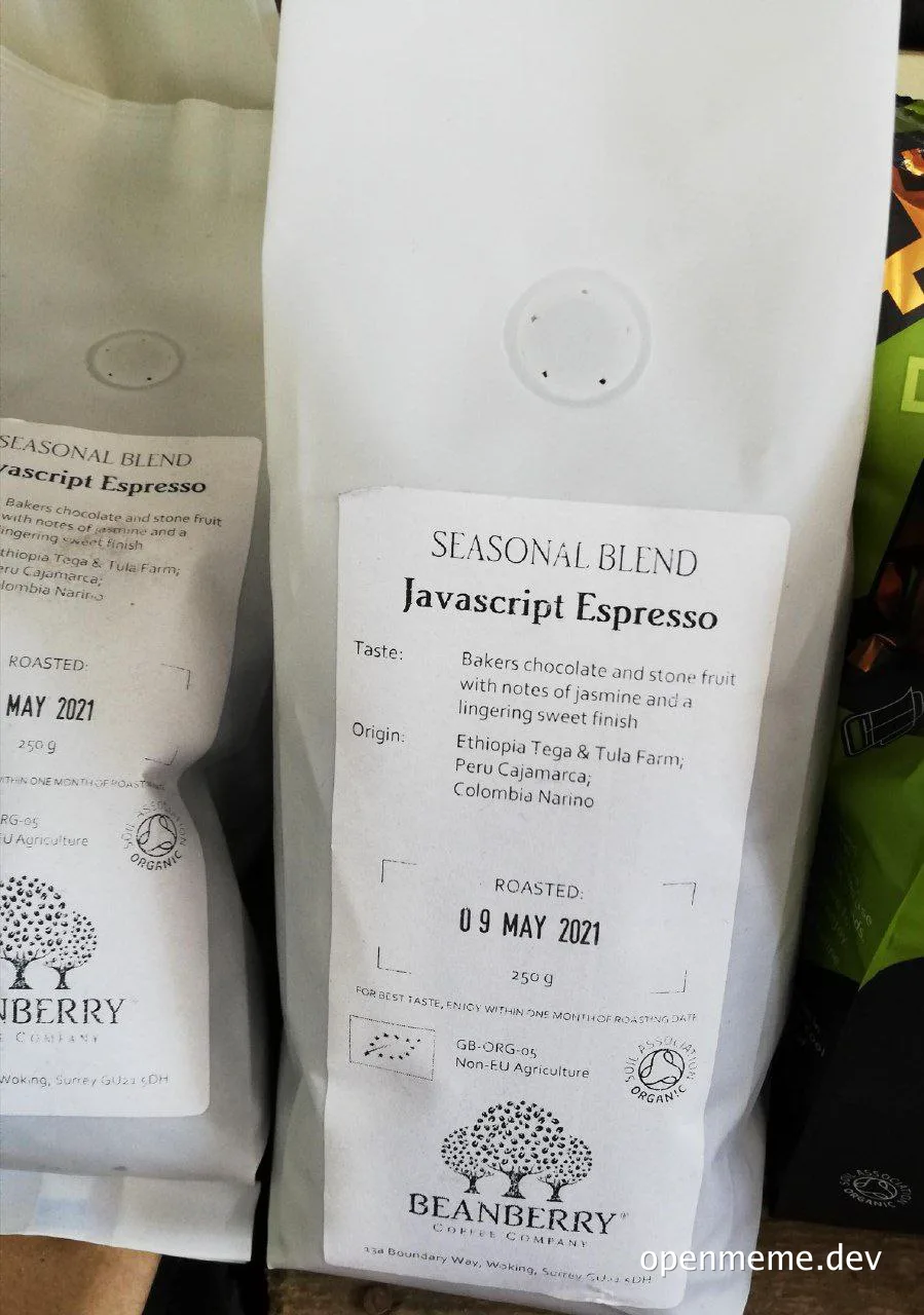 coffee bag with javascript espresso label