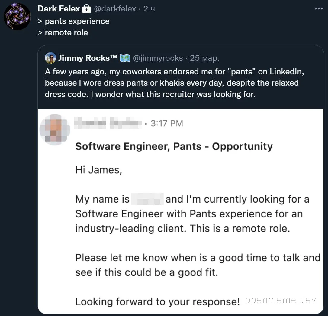 job posting for software engineer with pants experience