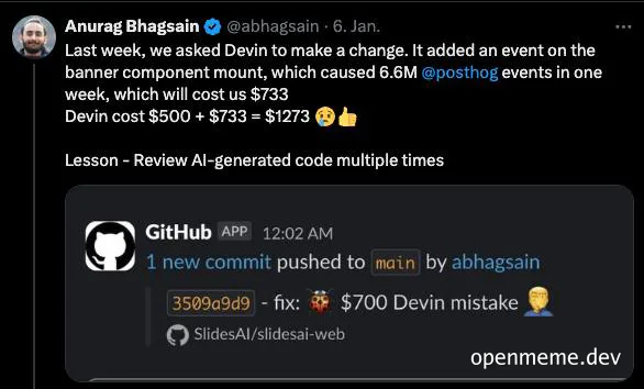 Devin costs $1273 for a coding mistake