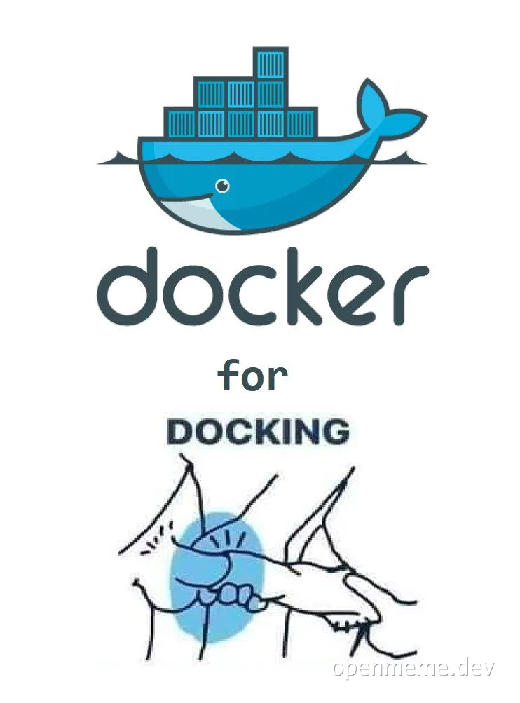 Docker whale logo with the text 'Docker for Docking' and a cartoon illustration of a butt being grabbed.