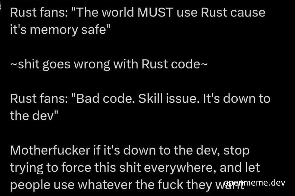 Rust programming language fan reaction meme