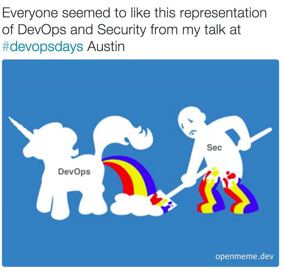 DevOps unicorn and Security person meme