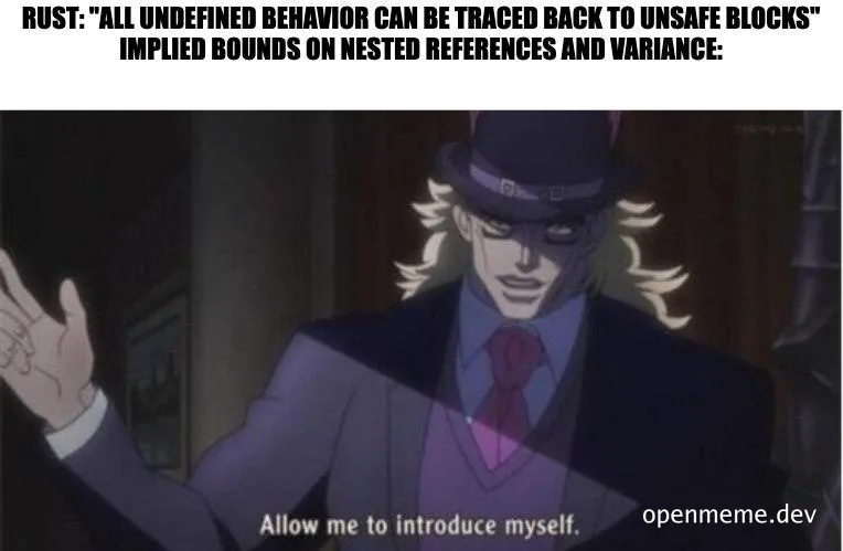RUST meme about undefined behavior and unsafe blocks