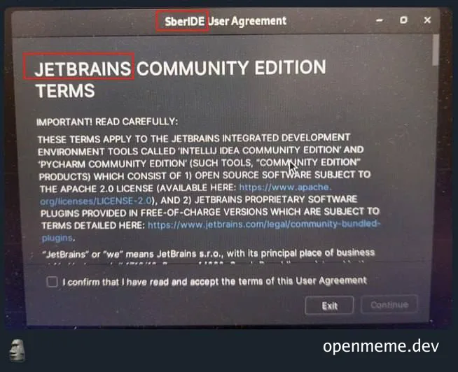 Clown reading JetBrains Community Edition terms