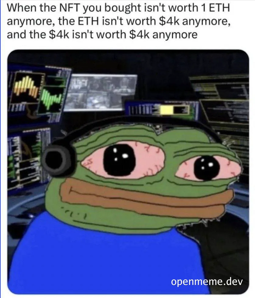 Sad Pepe frog with a graph in the background