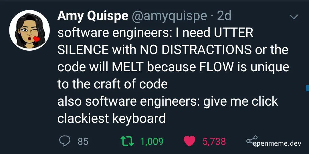software engineers meme about coding flow and keyboard preferences