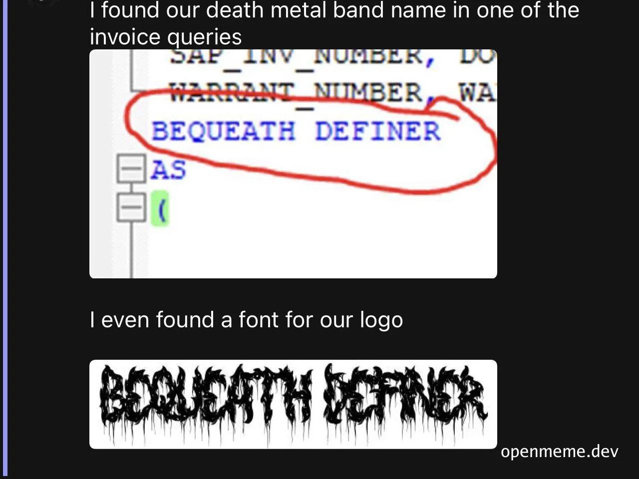 death metal band name in invoice query