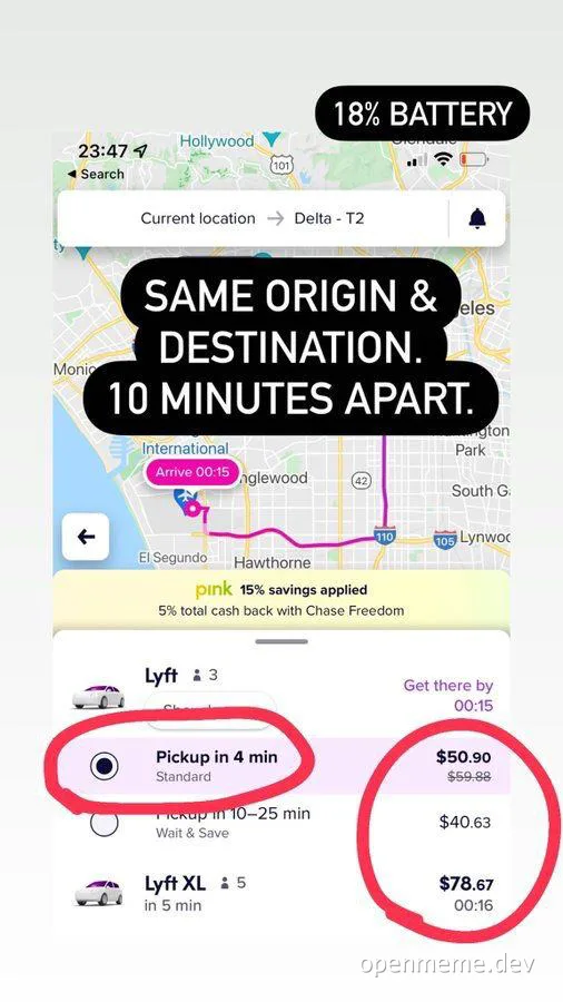 Lyft ride cost comparison