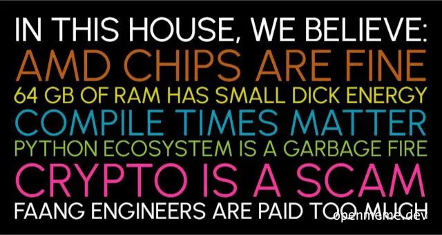 A meme listing tech beliefs