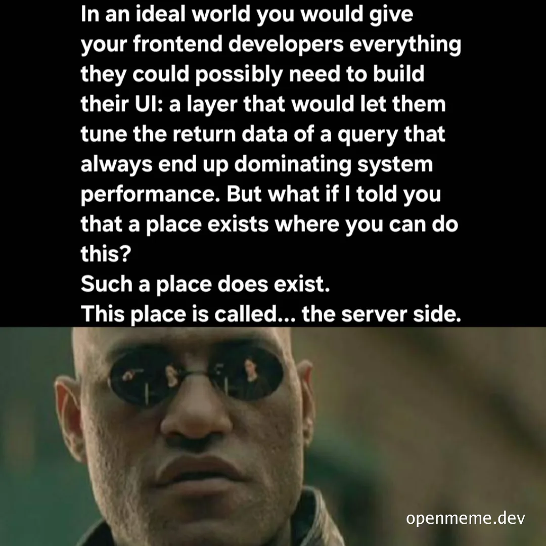 Neo from The Matrix with a caption about server side development