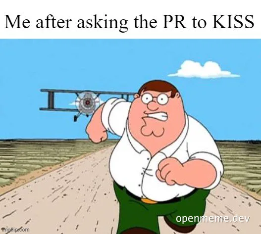 Peter Griffin running with a plane behind him