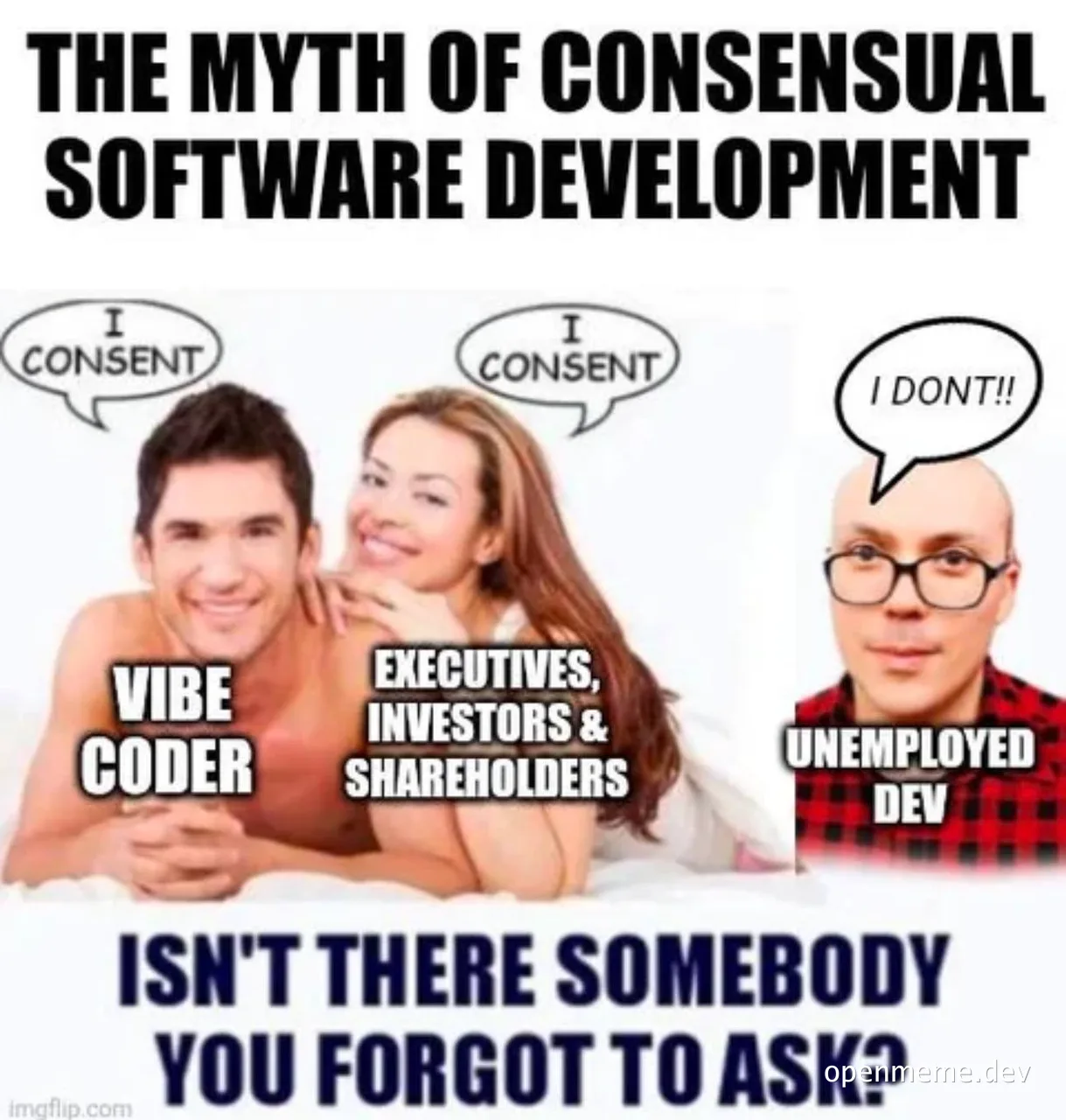 humorous image about software development consent