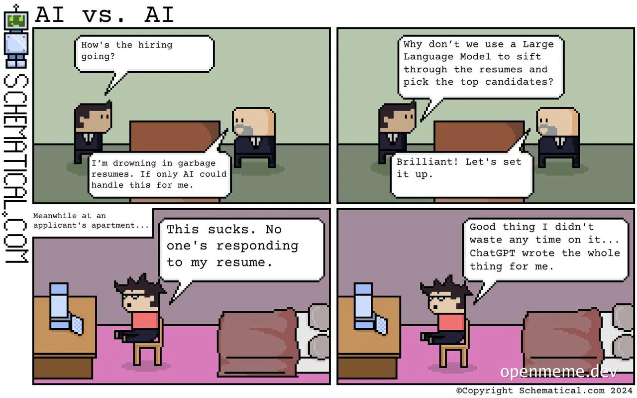 AI vs AI comic strip about job hiring process