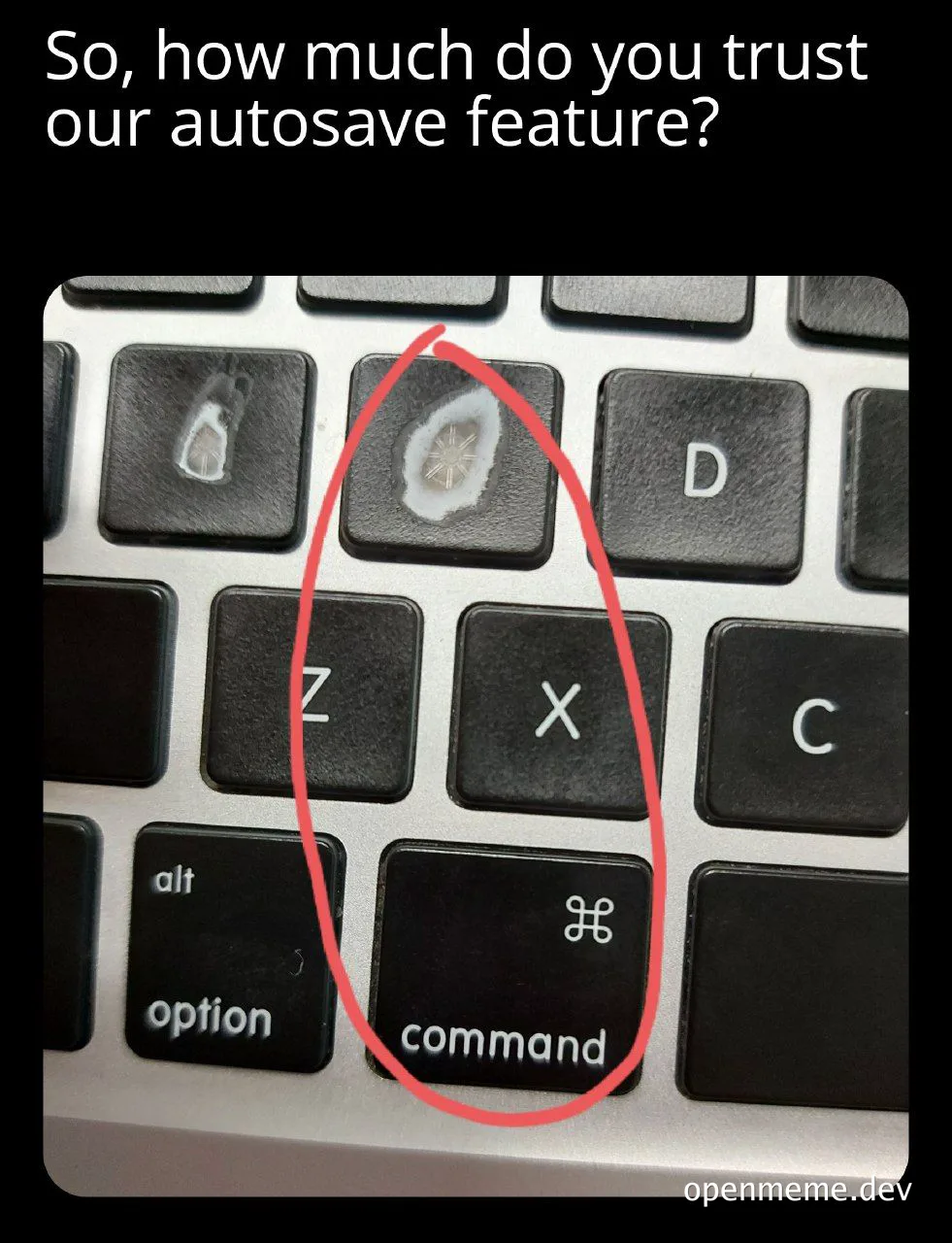 a close-up of a keyboard with a red circle around two keys that have been destroyed by geode crystals