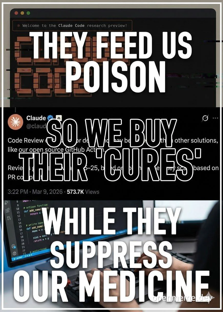 Meme about AI code review poisoning