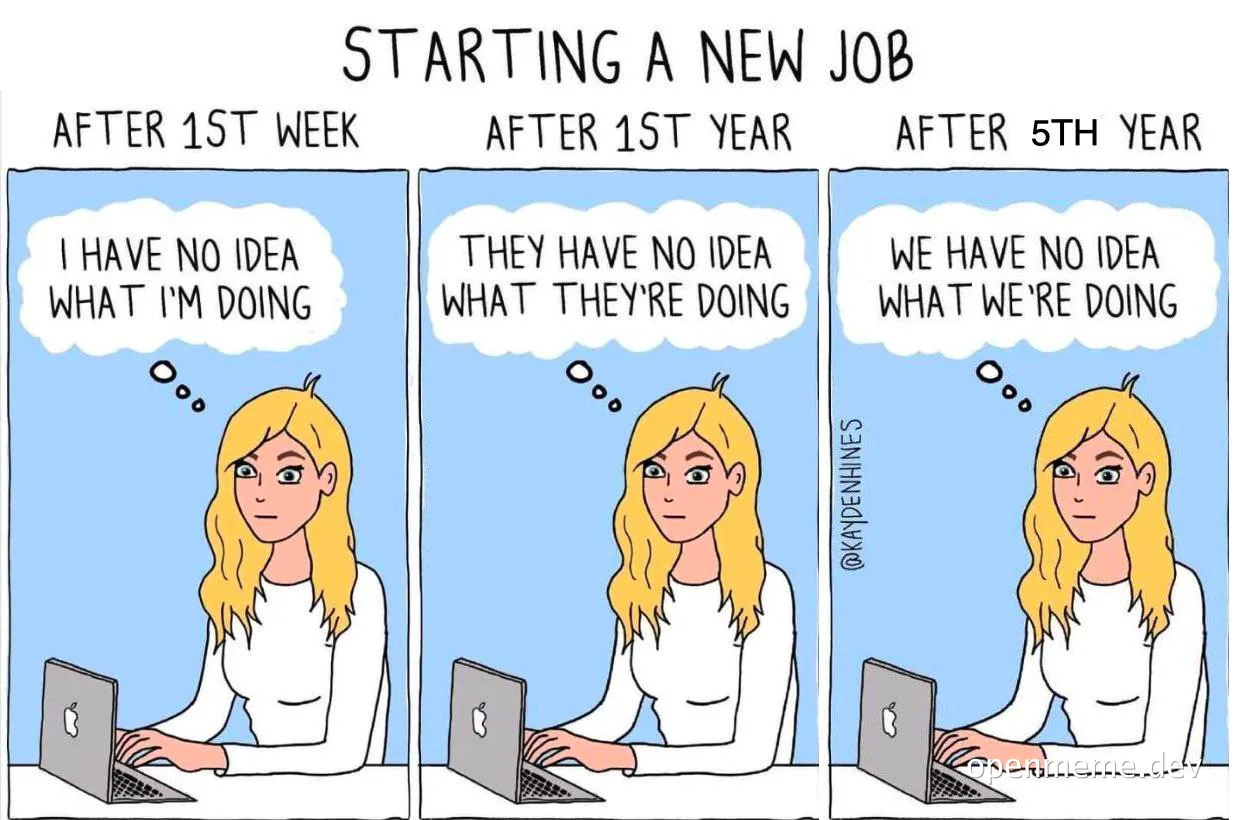 Cartoon woman at a desk with a laptop, looking confused at work