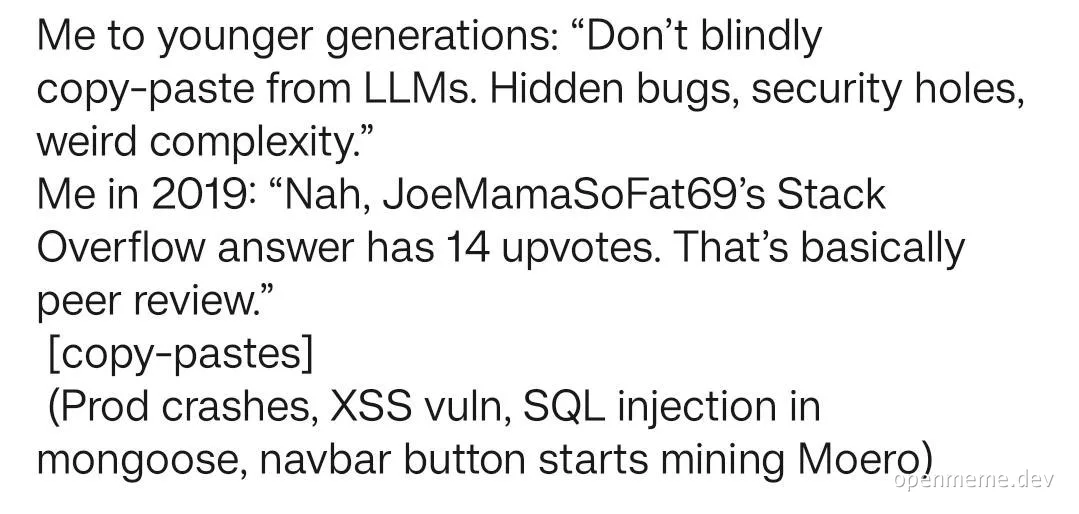 humorous text about developer life and stack overflow