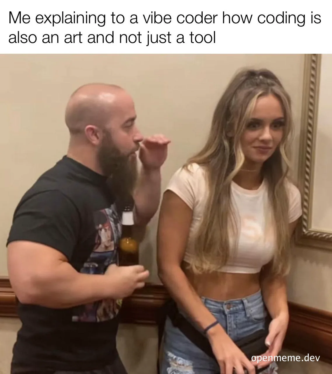 Man explaining to woman that coding is an art
