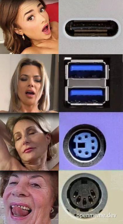 Collage of women reacting to different USB ports