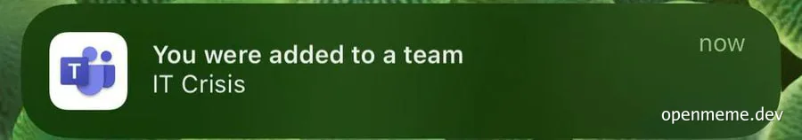 Notification of being added to IT Crisis team