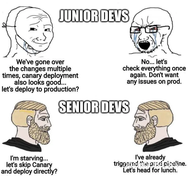 junior vs senior devs on deployment strategy