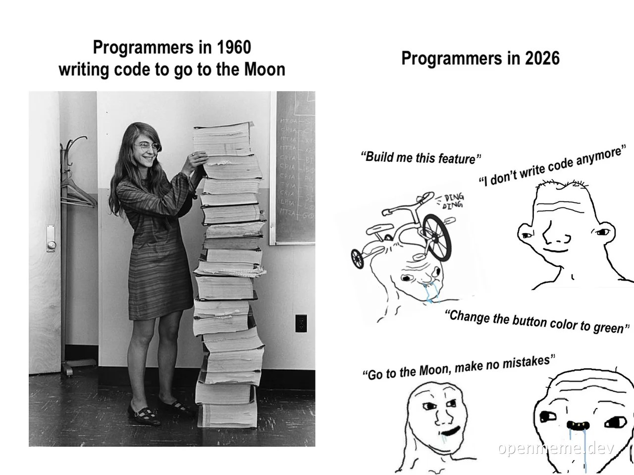 programmers in 1960 vs 2026 meme