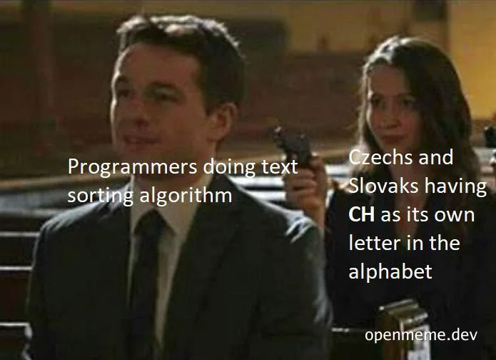 Programmers doing text sorting algorithm meme