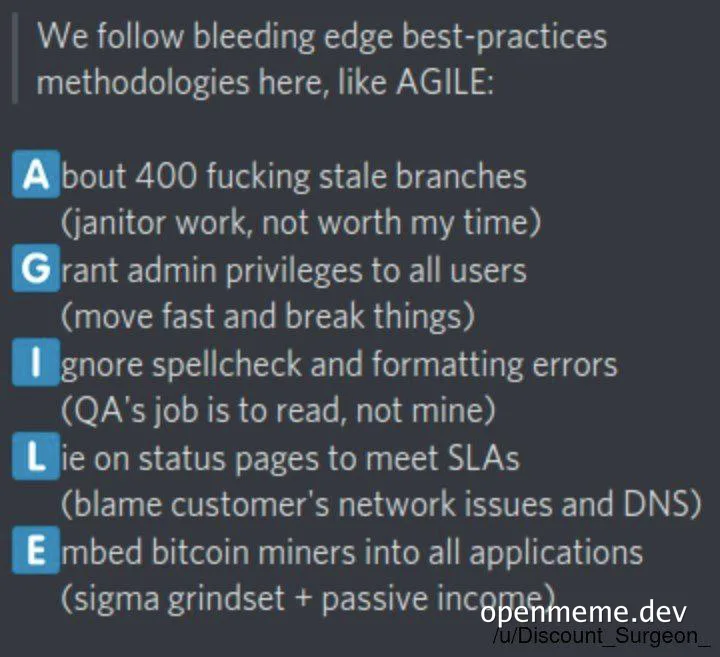 Bleeding edge best-practices methodologies like AGILE meme