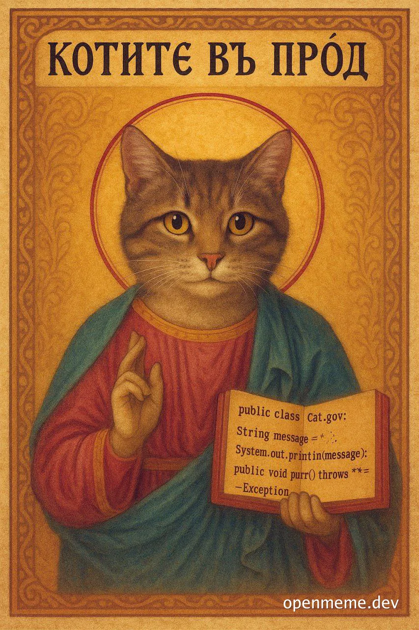 a cat dressed as a saint holding a book with code