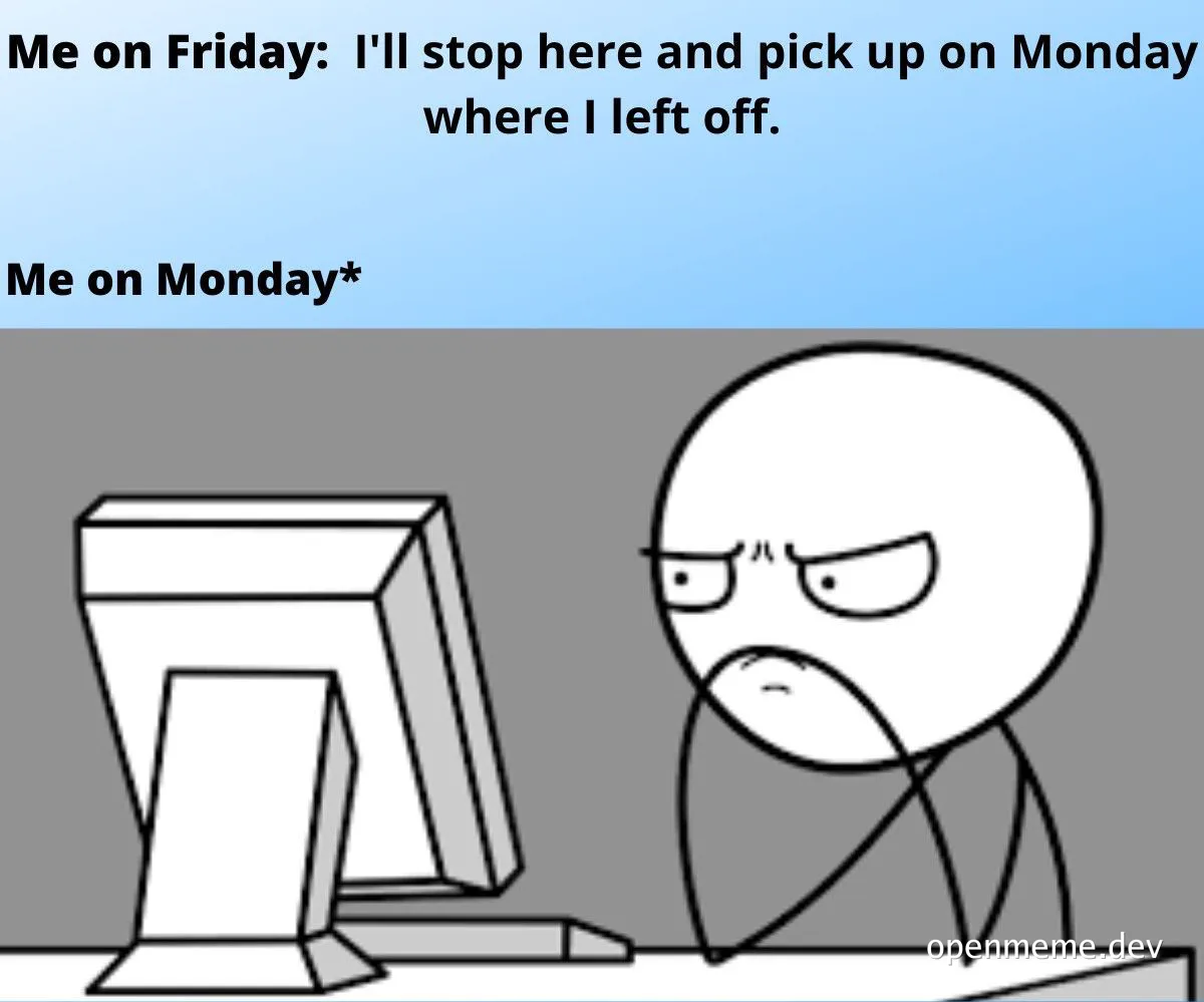 cartoon character confused at computer on monday morning