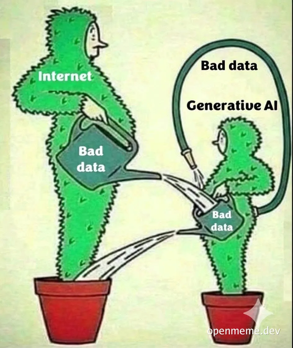 Cactus plants representing internet and generative AI being watered with bad data