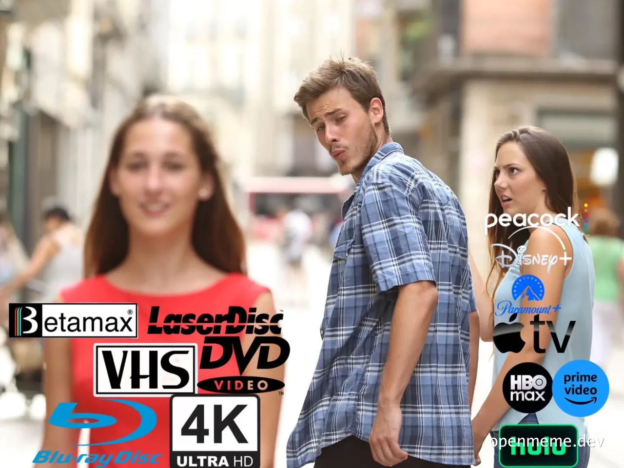 Man looking at multiple streaming services logos while woman looks on