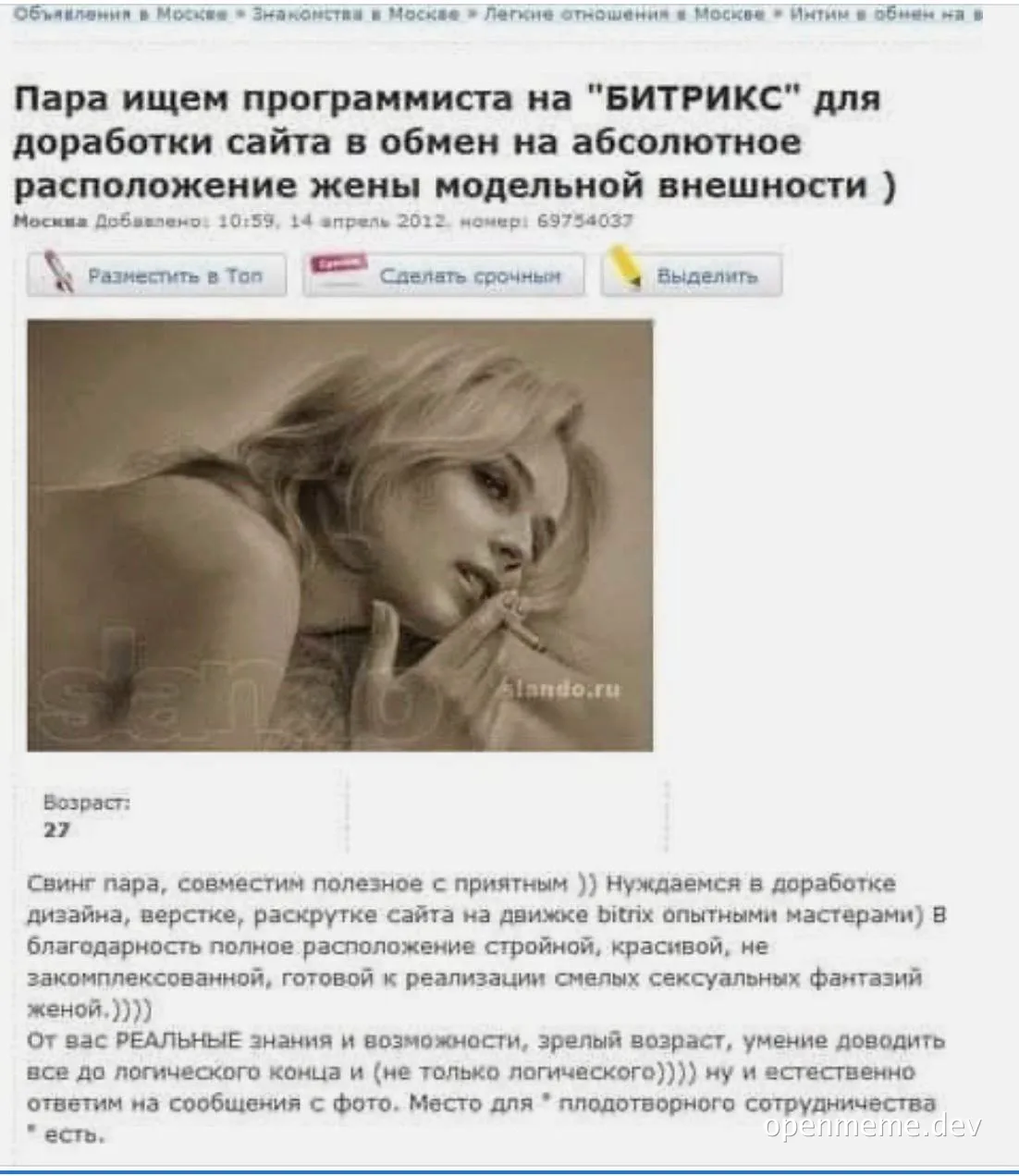 russian programmer job ad meme