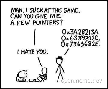 A Dilbert comic strip about a character asking for help with a game and receiving a hex address instead of assistance