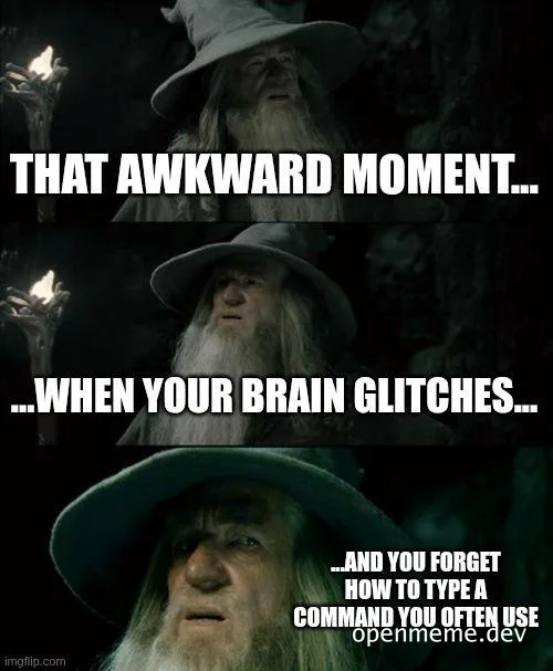 Gandalf meme: That awkward moment when your brain glitches and you forget how to type a command you often use